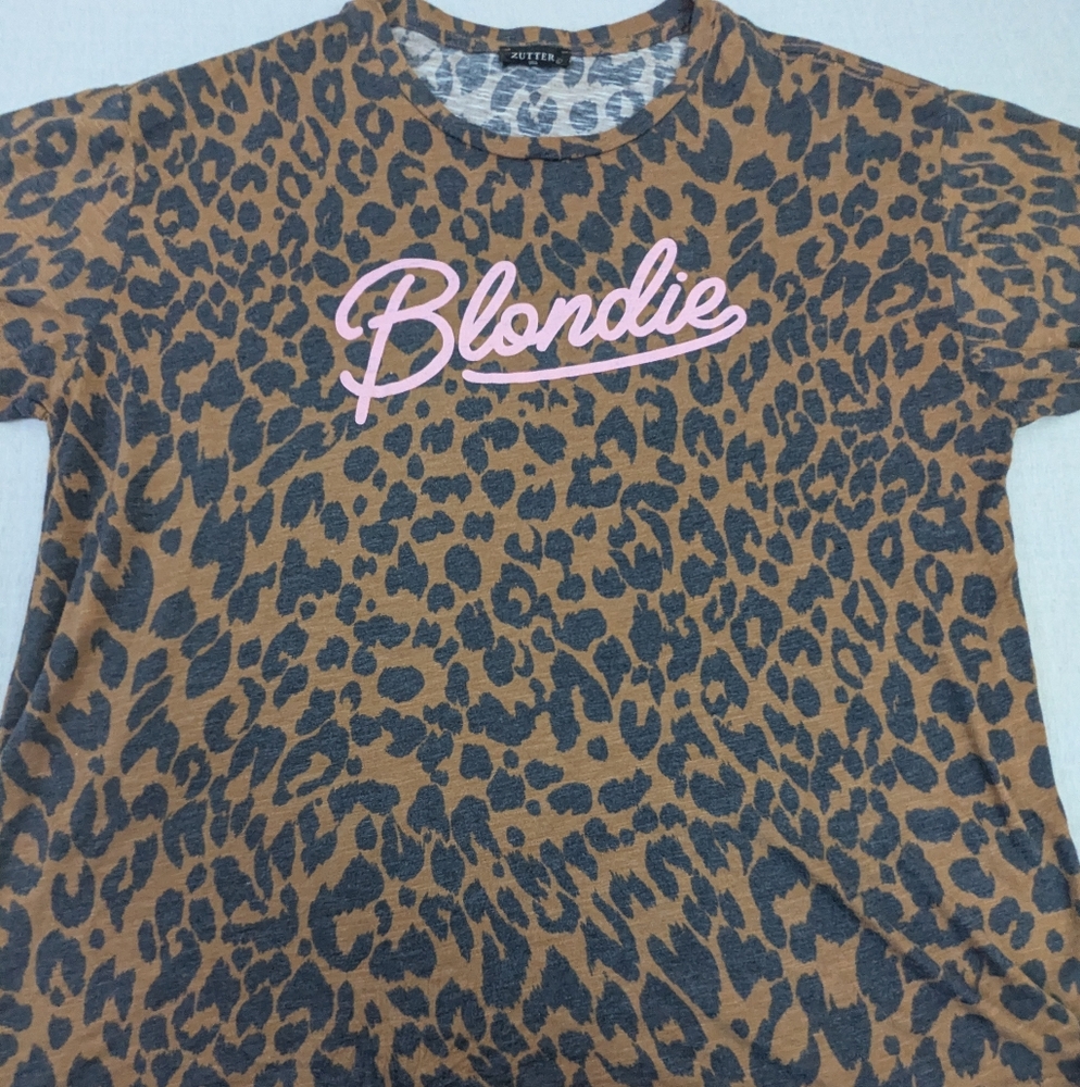 Blondie Debra Harry Animal Print 100% Cotton Short Sleeve Blouse Zutter Large